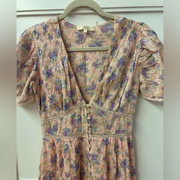 LoveShackFancy Floral Stacy Pink short sleeve Maxi Sz XS orig $475 - Picture 11 of 16